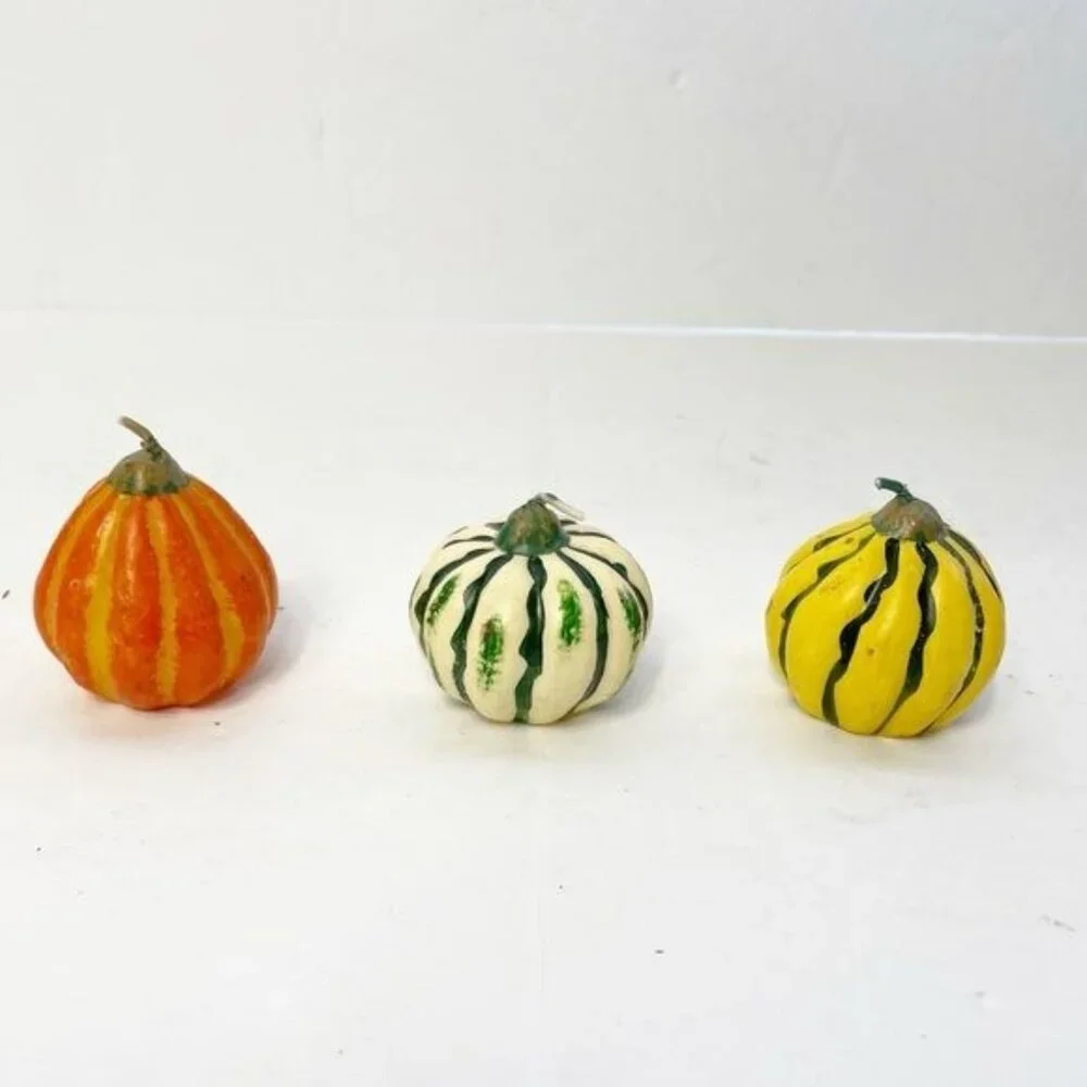Set Of 3 Mini Pumpkin Squash Shaped Candles Decorative Fall Decor Holly Yashi